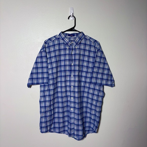 Pendleton Other - Pendleton Mens XL Short Sleeve Plaid Button Down Shirt Blue White 100% Cotton